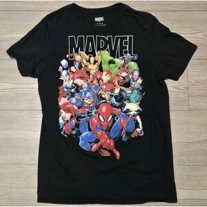 Marvel AOP Shirt Size Medium Black Spiderman Avengers Comic Book Graphic Tee
